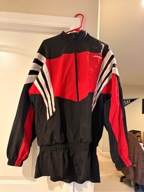 adidas Black and Red Retro Track Jacket with White Stripes